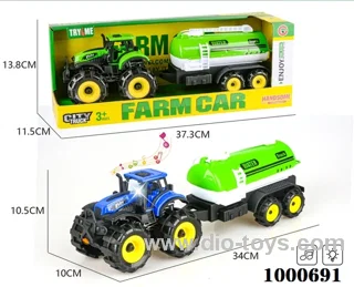 Lights and music inertia off-road farmer's truck tows water cans