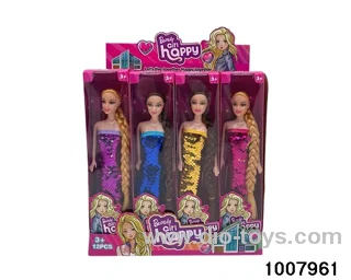 11-inch solid 9-joint body Barbie doll sequin gift dress long hair braid Barbie doll display box (1 display box with 12 small boxes)
