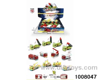 1:64 alloy double-door return fire truck, military vehicle, engineering vehicle. 12 cars in 12 packages (English packaging) in display box
