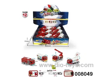 1:64 alloy double-door return fire truck, 12 sets of four vehicles (English packaging) in display box