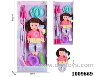14 inch Water doll, Movable eyeswith  milk bottle ， urinal,_x000D_
cart&With 6-sound IC