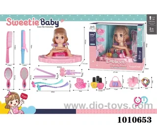Half doll dressing set with movable eye in window box