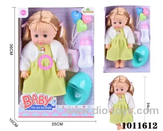 15inch  blow bottle ,movable eye drink water doll,with  6-sound ic in Window box