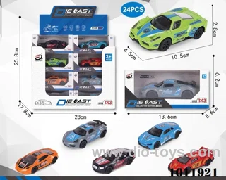 24pcs 1:43 Return alloy car 6 sets mixed loading in  window box