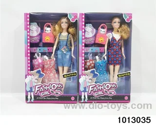 11.5-inch fashion Barbie doll with pet cat and dog accessories (two mixed) in window box