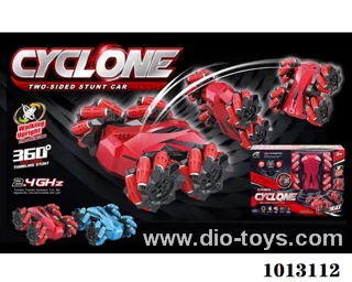 two-sided RC stunt car in window box