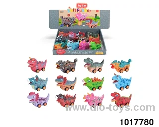 Sliding enamel dinosaur car (12 models mixed) in display box