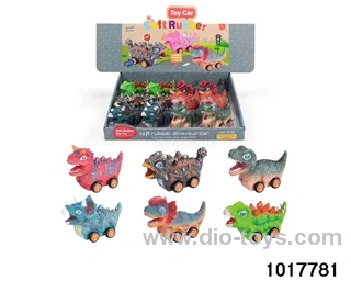 Sliding enamel dinosaur car (6 models mixed) in display box