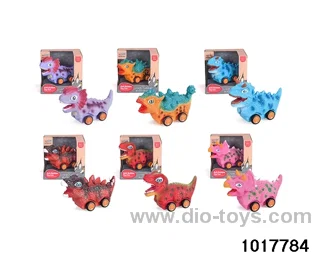 Sliding enamel dinosaur car (6 models mixed) in display box