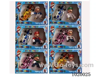 4.5inch mario doll with light+car 6sets mixed loading in window box