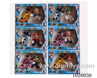 1pcs 4.5inch mario doll with light +1pcs car 6sets mixed loading