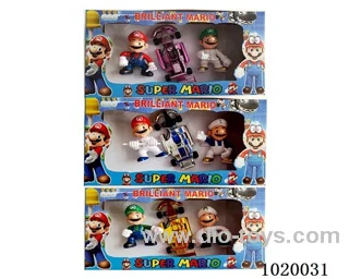 2pcs 4.5inch mario doll with light +1pcs car 3sets mixed loading