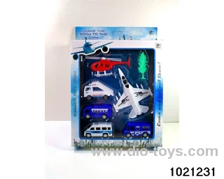 Airport set (fighter plane back, car skidding) in window box