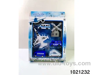 Airport set (fighter plane back, car skidding) in window box