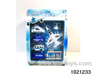 Airport set (fighter plane back, car skidding) in window box