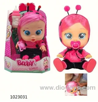 PLUSH SEVEN-STAR LADYBUG - 9TH GENERATION 14 INCH ENAMEL CRY WITH HAIR GIRL VERSION DOLL WITH FOUR VOICES CRY BABIES-TUTTI FRITTI WITH TEAR FUNCTION, WITH ABSORBENT BOTTLE, WITH PACIFIER. PLUSH BAND WARMING FUNCTION. SET OF 2 CLOTHES