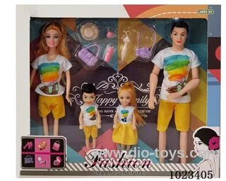 11.5inch doll family of four with 6pcs Travel set in window box