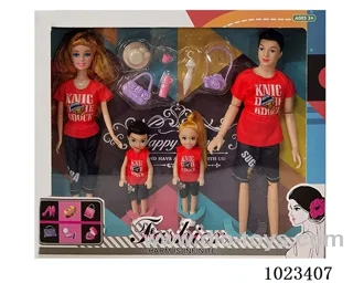 11.5inch doll family of four with 6pcs Travel set in window box