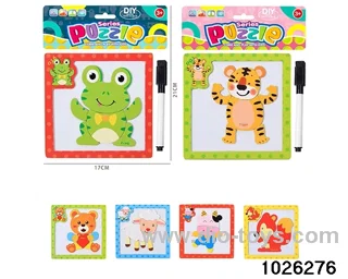 Wooden magnetic puzzle drawing board in PP bag with header