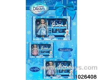 Double bed doll set in window box