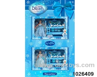Double bed doll set in window box