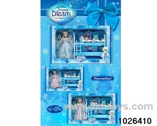 Double bed doll set in window box