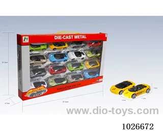 1:64 16pcs free wheel alloy car 16sets&8color mixed loading in window box