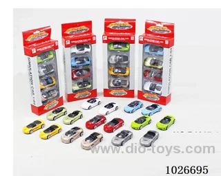 4pcs 1:64 free wheel alloy car 16sets&8color mixed loading in window box