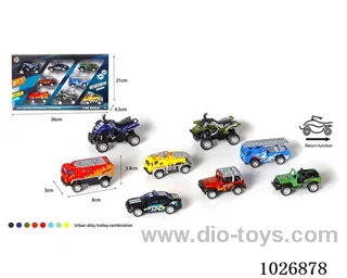 1:55 8pcs pull back alloy car 8sets &8color mixed loading in window box