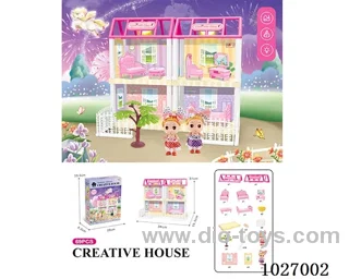 70pcs DIY villa & doll with double light include battery