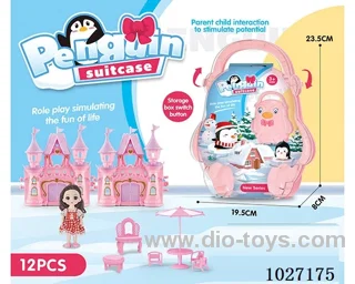 storage box with castle & doll &furniture in paper card