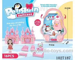 storage box with castle & doll &furniture in paper card