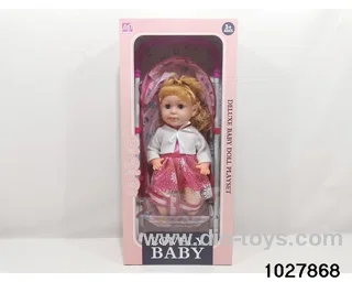 16-inch doll with iron cart in window box