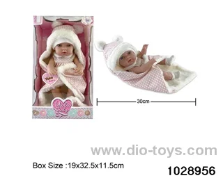 12-inch pond rubber doll with pillow in window box