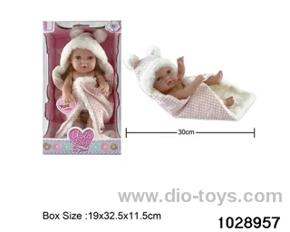 12-inch pond rubber doll with pillow in window box
