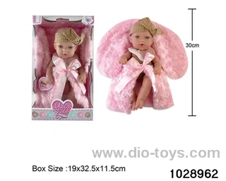 12-inch pond rubber doll with pillow in window box