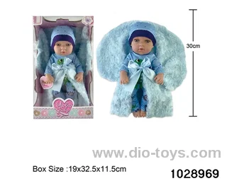 12-inch pond rubber doll with pillow in window box