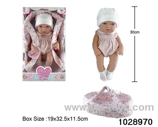 12-inch pond rubber doll with cradle in window box