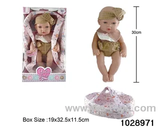 12-inch pond rubber doll with cradle in window box