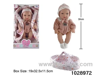 12-inch pond rubber doll with cradle in window box