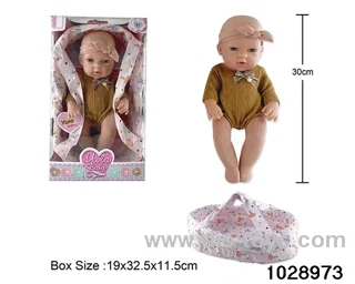 12-inch pond rubber doll with cradle in window box