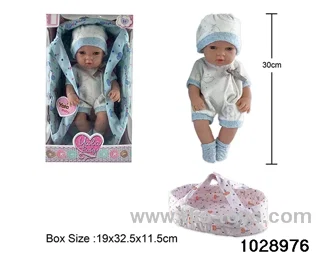 12-inch pond rubber doll with cradle in window box