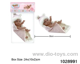 12-inch pond rubber doll with pillow in poly bag header