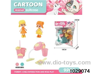 Doll cleaning furniture in poly bag header