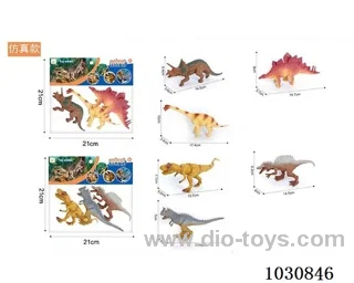 3pcs 6-inch dinosaurs 2 mixed in PP bag with header