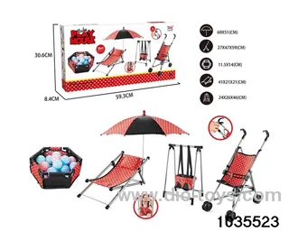 Plastic stroller,Beach Chair, Umbrella, Fence, 6 Ocean Balls, Swing