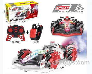 9ch double RC car with watch &light&music&spray 2color mixed loading  in  color box