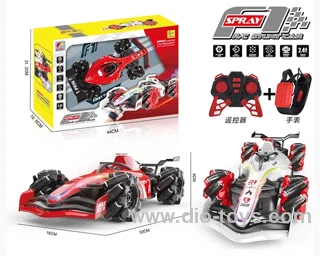 9ch double RC car with watch& light&music&spray 2color mixed loading  in  window box