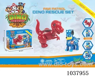 flash Woof Team  with   Dinosaur in window box