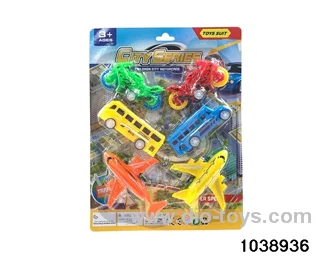 pull back Aircraft, motorcycles, and buses(6pcs) in Blister card